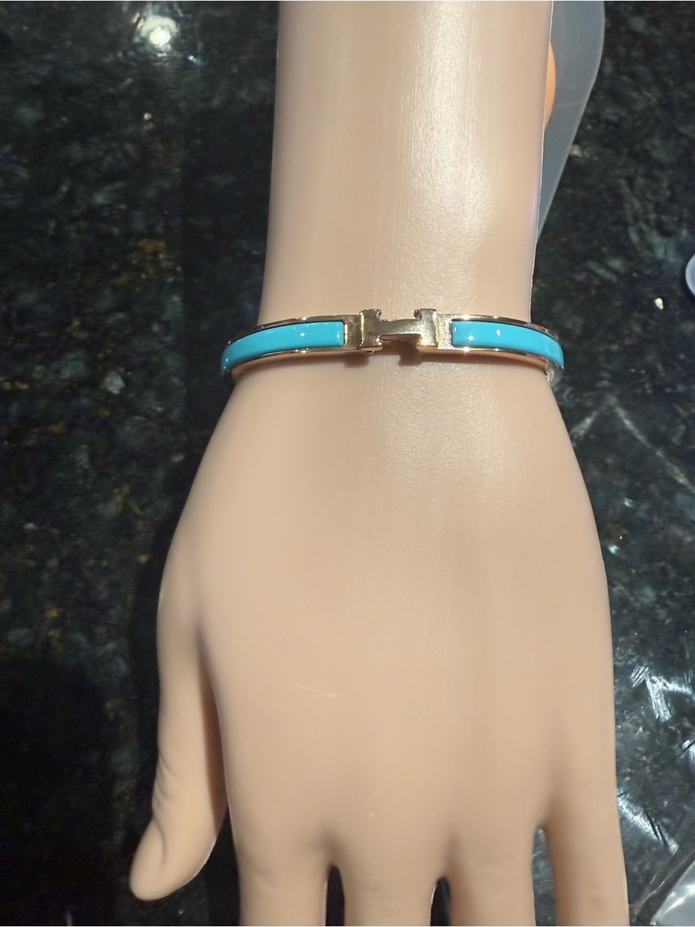 Gold-Tone Turquoise H Enamel Bangle Bracelet